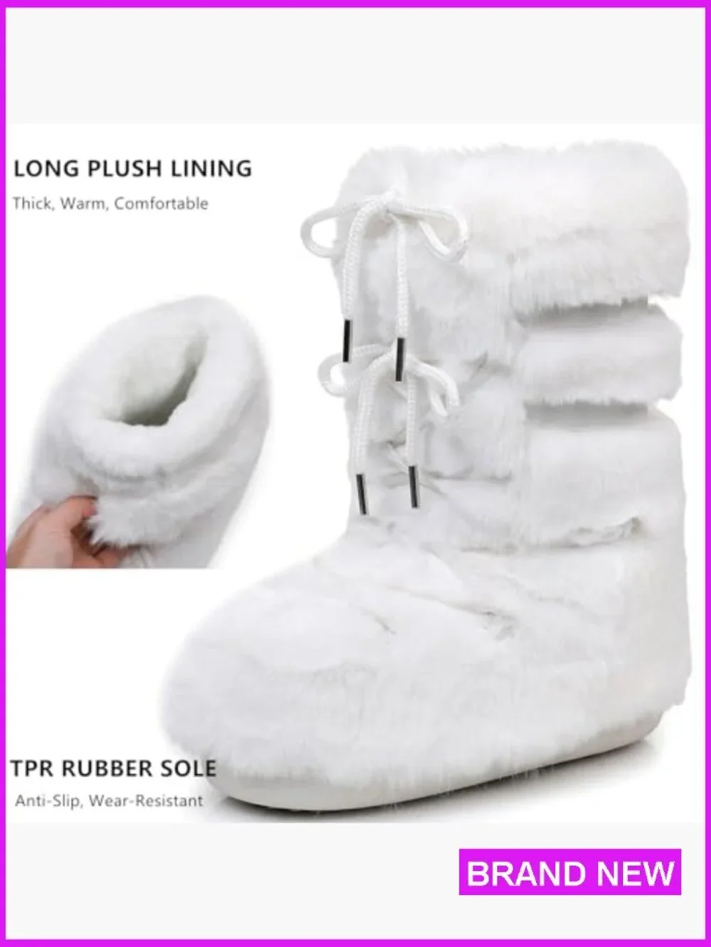 Fuzzy Faux Fur Mid-Calf Snow Boots Warm Fluffy Winter Boots with Fur Lining